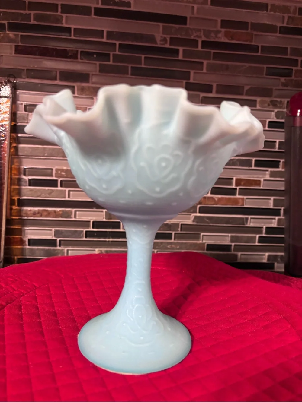 Vintage Baby Blue Glass Ruffled Compote Bowl Candy Dish